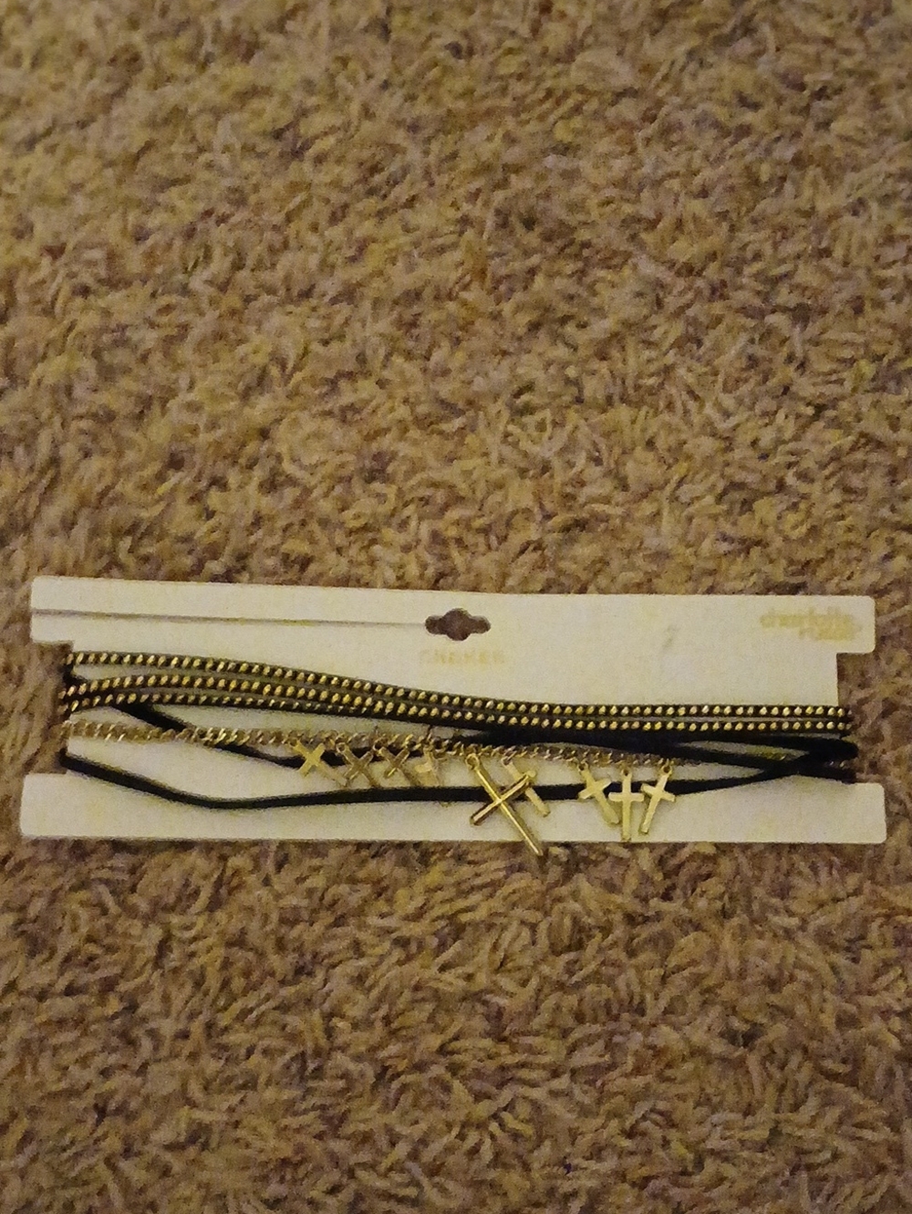 Charlotte Russe Black and Gold Layered Cross Choker Set